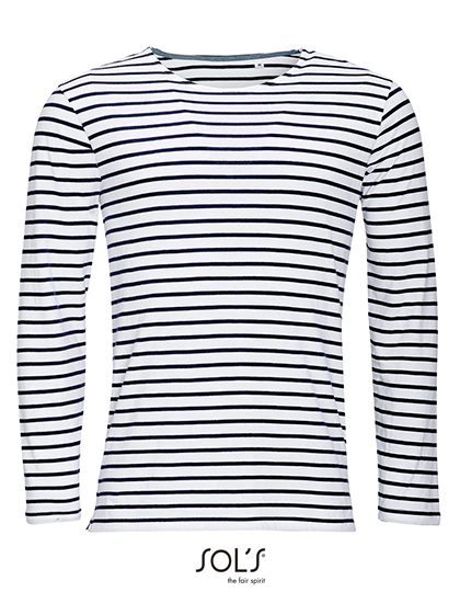 SOL´S Men´s Long Sleeve Striped T-Shirt Marine 01402 bedrucken