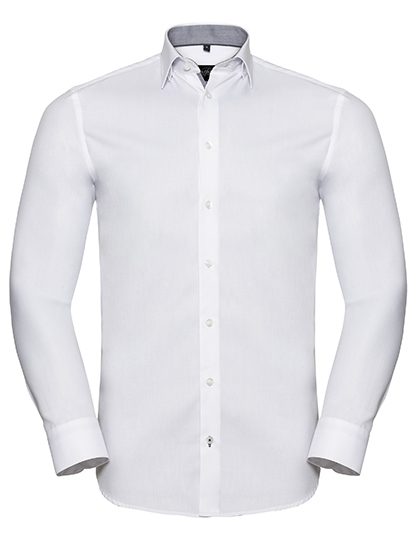 Russell Athletic Collection Men's Long Sleeve Tailored Contrast Herringbone Shirt R-964M-0 bedrucken
