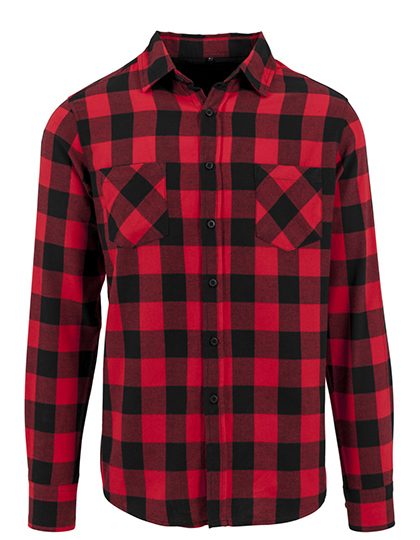 Build Your Brand Checked Flannel Shirt BY031 bedrucken