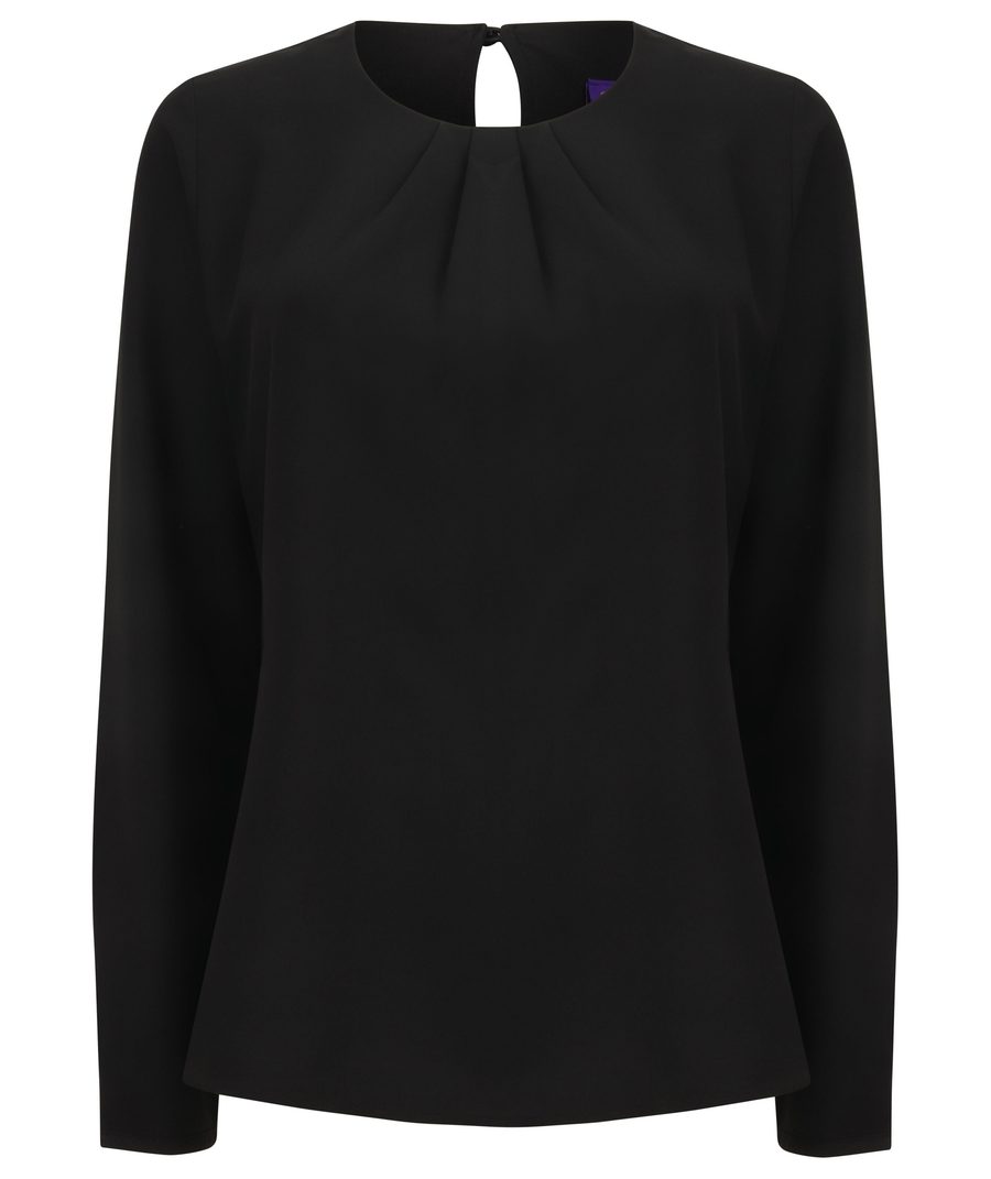 Henbury Ladies´ Pleat Front Long Sleeved Blouse H598 bedrucken