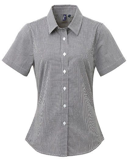 Premier Workwear Women´s Microcheck (Gingham) Short Sleeve Cotton Shirt PR321 bedrucken