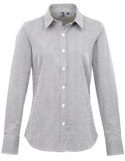 Premier Workwear Women´s Microcheck (Gingham) Long Sleeve Cotton Shirt PR320 bedrucken