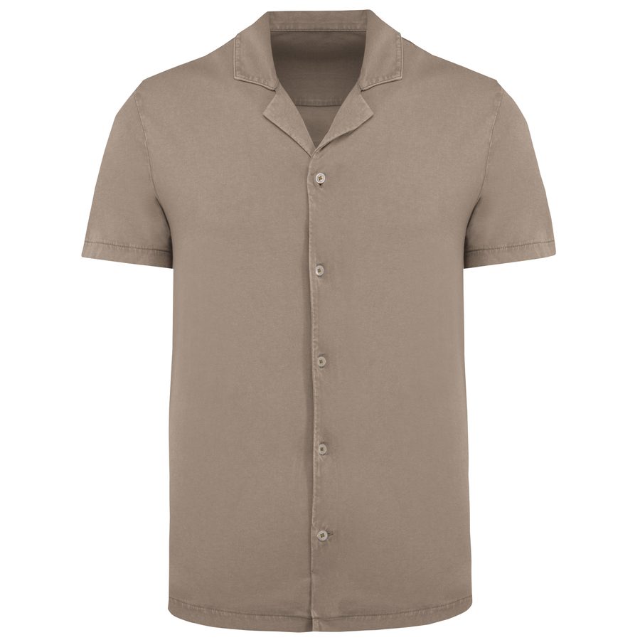 Spasso ausgewaschenes Jersey-Herrenhemd mit kurzen Ärmeln und Bowling-Kragen SP522 bedrucken